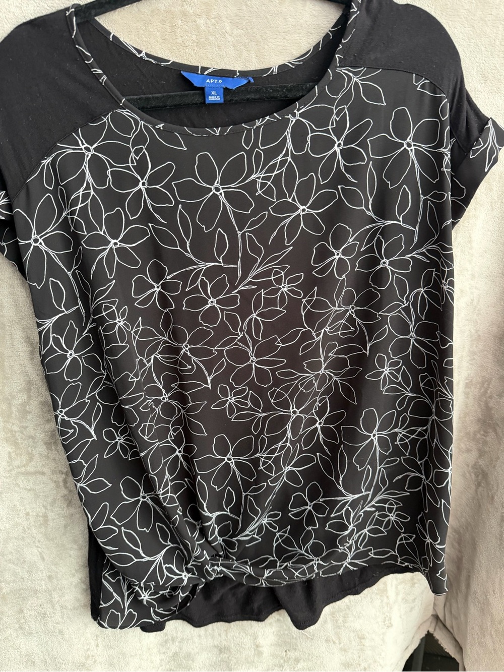 Apt. 9 Black Top with White Floral Outline